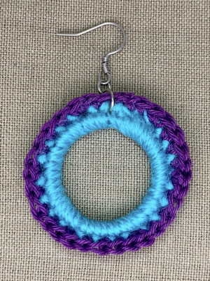 Bohemian woven hoop earrings in beige and soft green – handmade