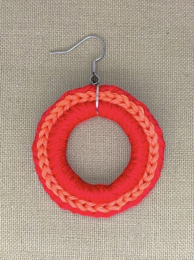 Bohemian woven hoop earrings in beige and soft green – handmade