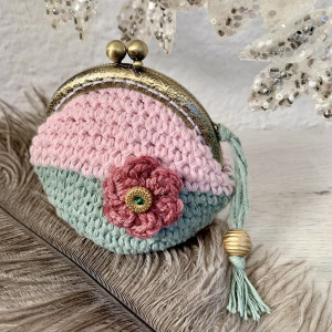 Porte-monnaie fermoir vintage - vert menthe - Petite fleur
