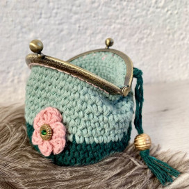 Porte-monnaie fermoir vintage - vert menthe - Petite fleur