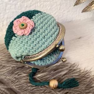 Porte-monnaie fermoir vintage - vert menthe - Petite fleur