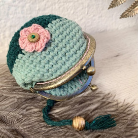 Porte-monnaie fermoir vintage - vert menthe - Petite fleur