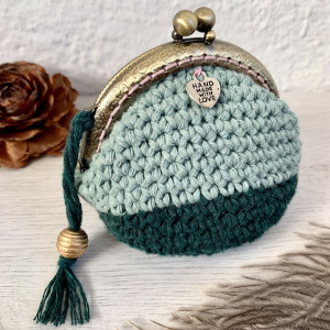 Porte-monnaie fermoir vintage - vert menthe - Petite fleur