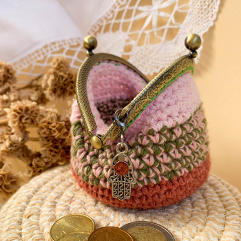 Terracotta Coin Purse – Colourful Stripes – Hand of Fatima