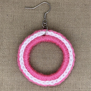 Bohemian woven hoop earrings in beige and soft green – handmade