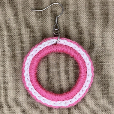 Bohemian woven hoop earrings in beige and soft green – handmade