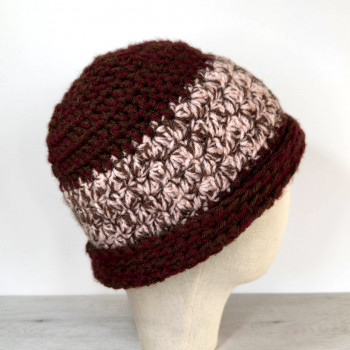 Burgundy beanie for women - Crochet flower