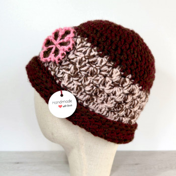 Burgundy beanie for women - Crochet flower