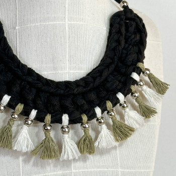 Ethnic tassel bib necklace