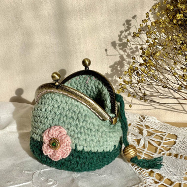 Porte-monnaie fermoir vintage - vert menthe - Petite fleur
