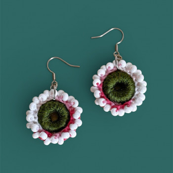 Dew Flower Earrings – handmade crochet, glass beads, luminous bohemian jewelry