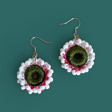 Dew Flower Earrings – handmade crochet, glass beads, luminous bohemian jewelry