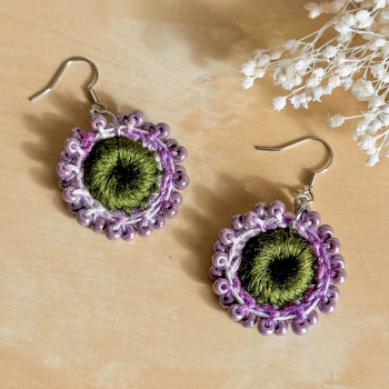 Dew Flower Earrings – handmade crochet, glass beads, luminous bohemian jewelry