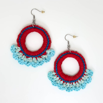Pendientes circulares rojos y azules - Ganchos de acero inoxidable
