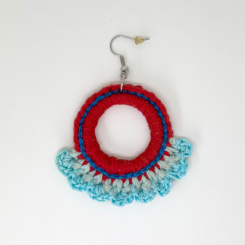 Pendientes circulares rojos y azules - Ganchos de acero inoxidable